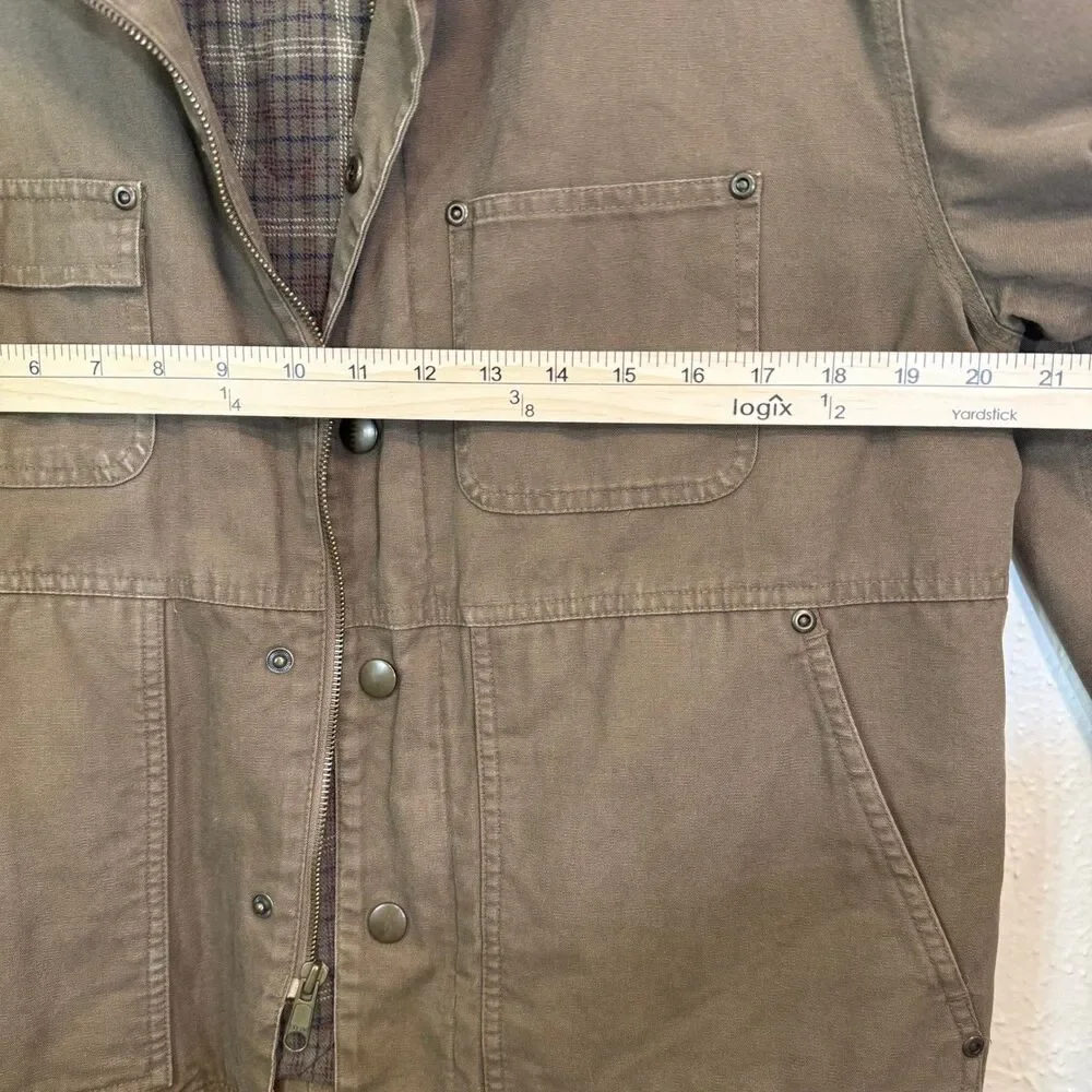 Class Club Boys Brown Canvas Barn Jacket Fall Plaid Lined Size M 10-12